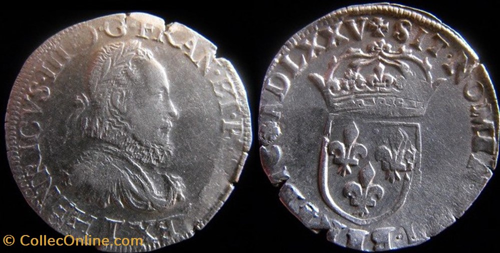1575 - Teston de Henri III - col fraisé - atelier de Nantes - sans les chiffres couronnés au revers monnaies europe medievale france royales 1575 teston de henri iii col fraise atelier de nantes sans les chiffres couronnes au revers