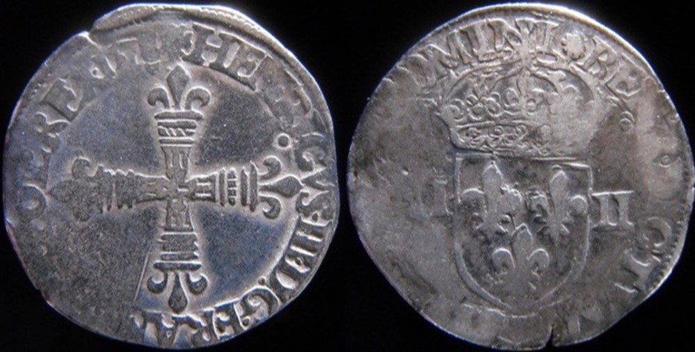 1578 - Quart d'écu de Henri III - atelier de Nantes monnaies europe medievale france royales 1578 quart ecu de henri iii atelier de nantes