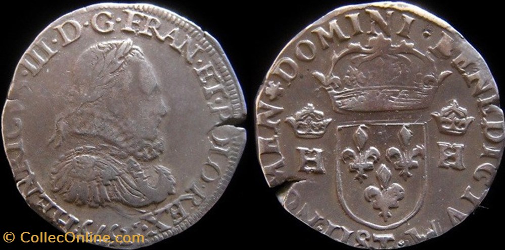 1575 - Teston de Henri III - col fraisé - atelier de Nantes - (date à l'avers) monnaies europe medievale france royales 1575 teston de henri iii col fraise atelier de nantes date a avers