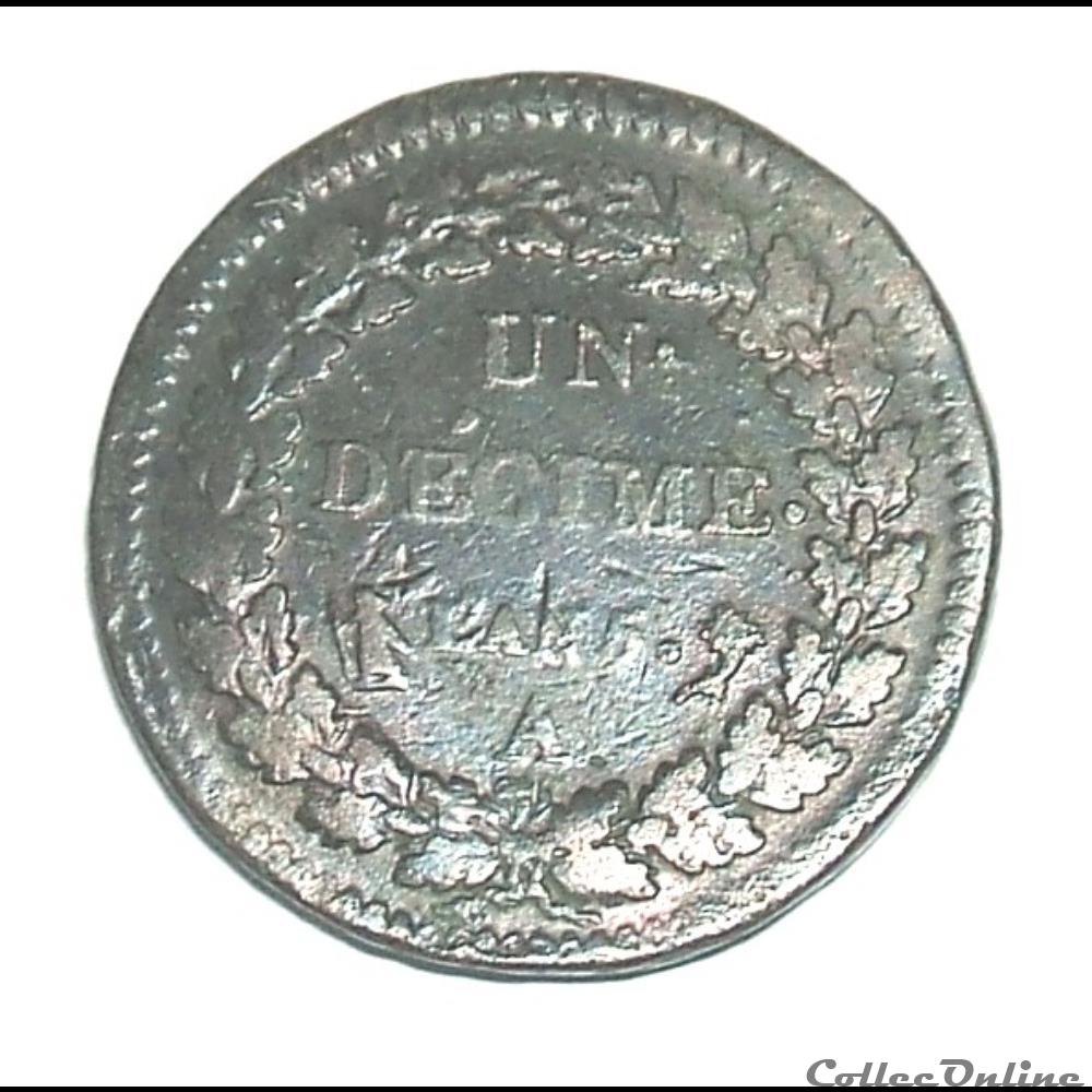 Un décime Directoire An 5 A (Paris) avec trois points 3 monnaie france feodale un decime directoire an 5 a paris avec trois points