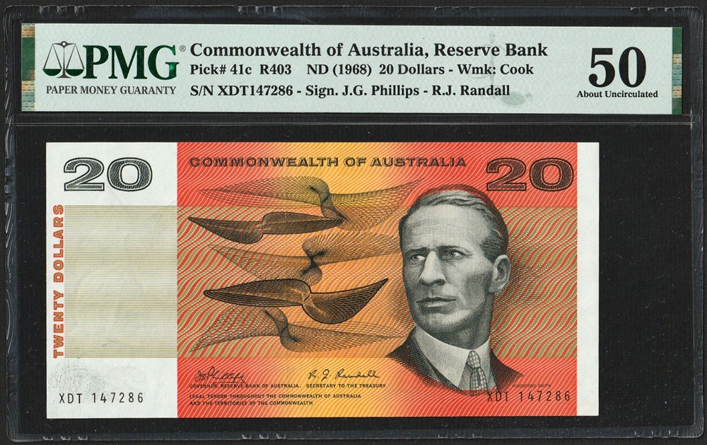 AUS-41c_20D_XDT 147286_PMG50_R billets oceanie australie aus 41c 20d xdt 147286 pmg50 r