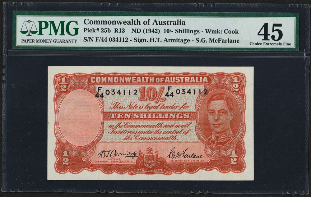 AUS-25b_10S_F44 034112_PMG45_R billets oceanie australie aus 25b 10s f44 034112 pmg45 r
