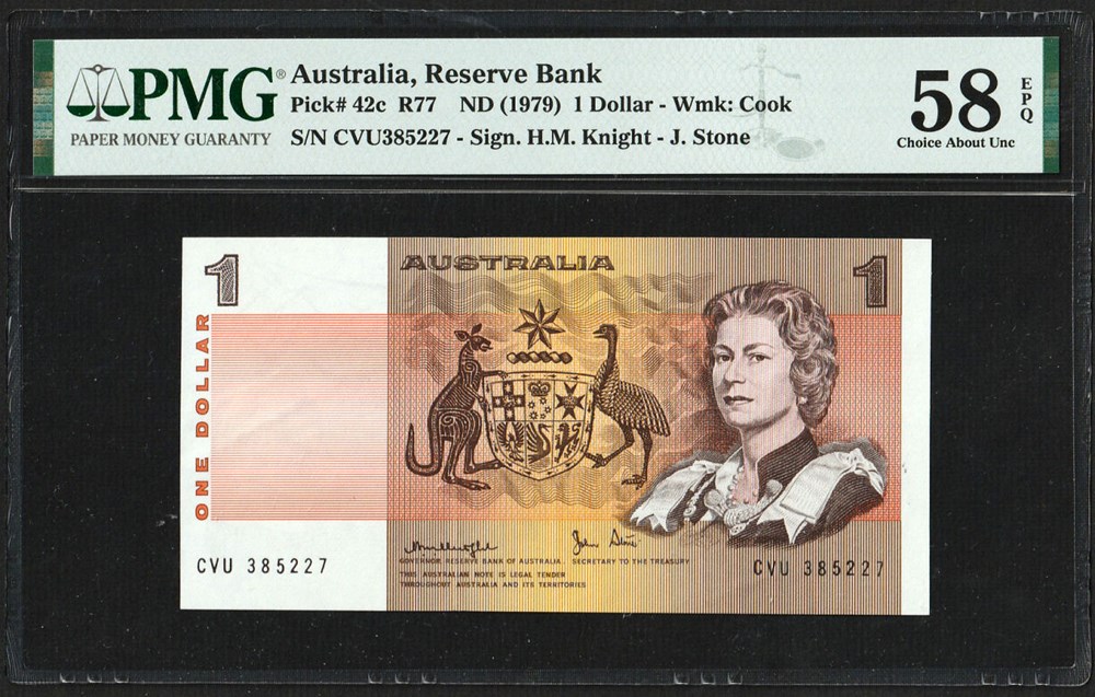 AUS-42c_1D_CVU 385227_PMG58_R billets oceanie australie aus 42c 1d cvu 385227 pmg58 r