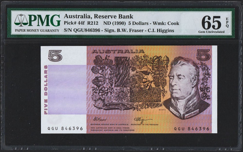 AUS-44f_5D_QGU 846396_PMG65_R billets oceanie australie aus 44f 5d qgu 846396 pmg65 r