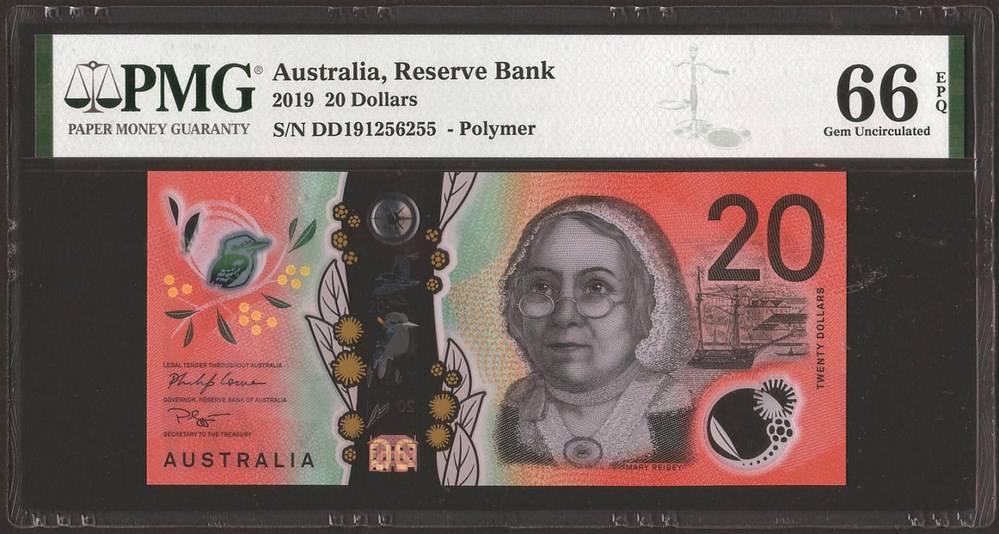 AUS-64a2_20D_DD191256255_PMG66_R billets oceanie australie aus 64a2 20d dd191256255 pmg66 r