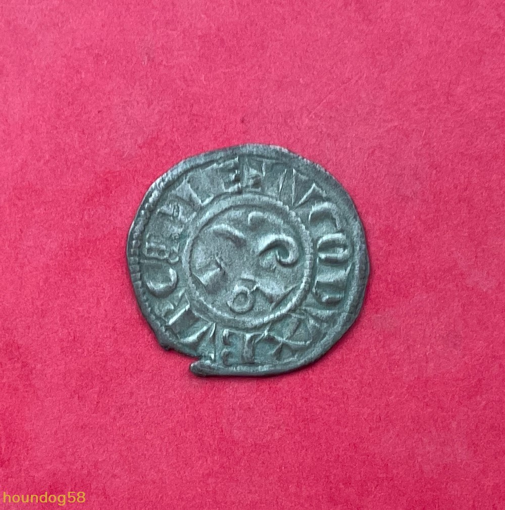 Duché de Bourgogne denier Hugues V double crosse monnaies europe medievale a france feodales duche de bourgogne denier hugues v double crosse