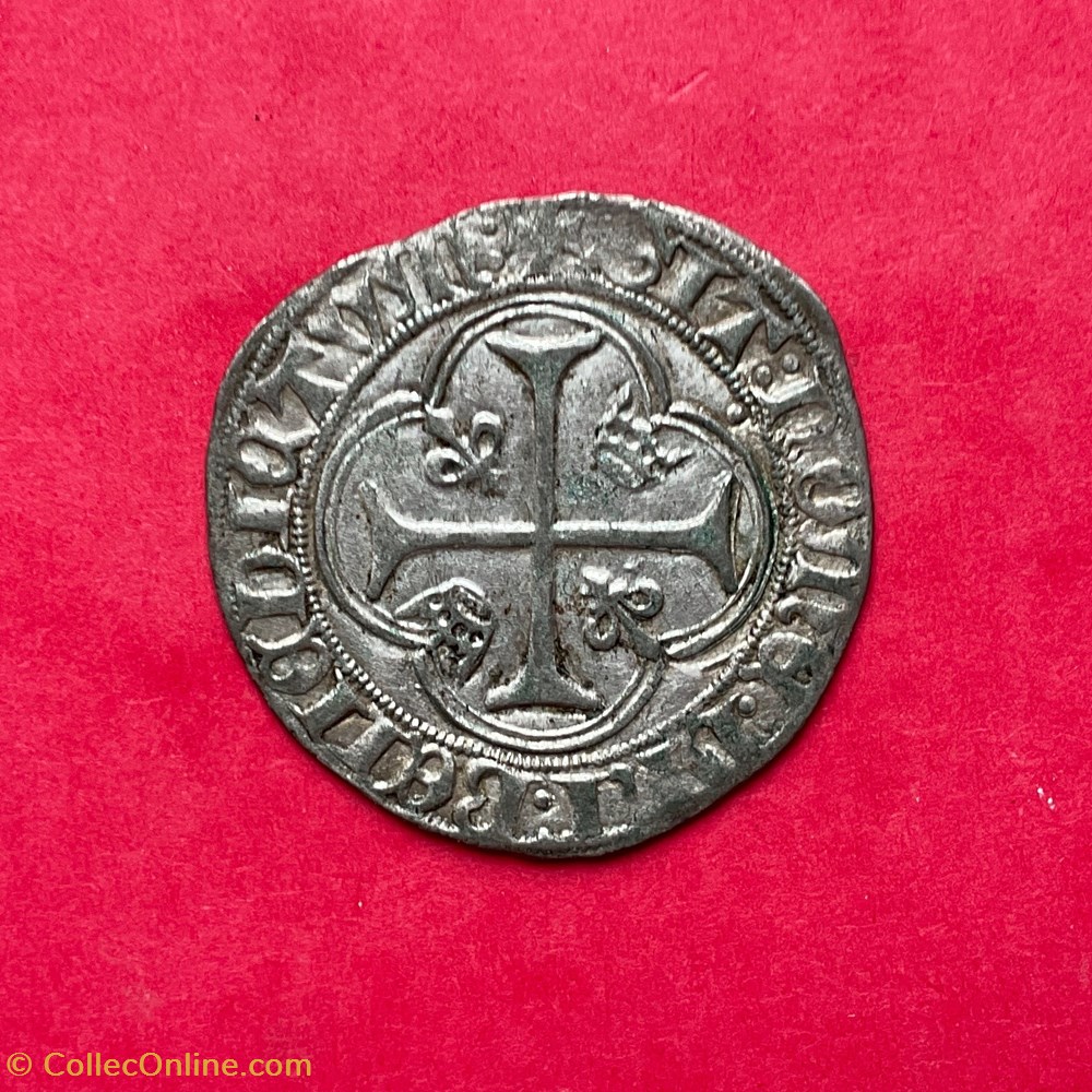 Blanc a la couronne Charles VII Montpellier 1ere émission monnaies europe medievale france royales blanc a la couronne charles vii montpellier 1ere emission