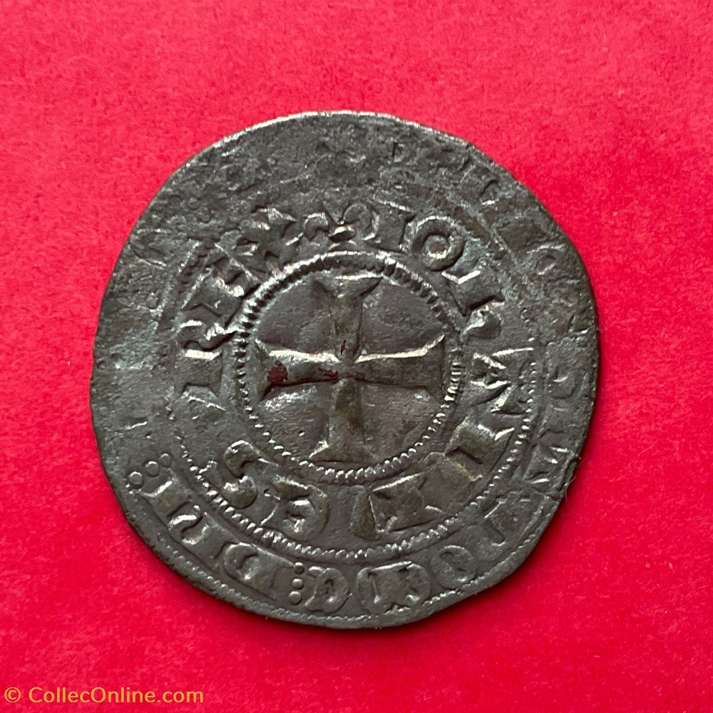 Blanc au châtel fleurdelisé 1ere émission Jean II monnaies europe medievale france royales blanc au chatel fleurdelise 1ere emission jean ii