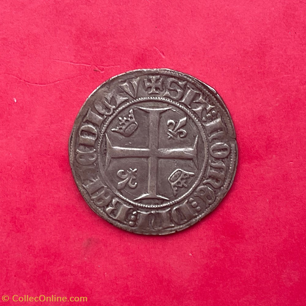 Blanc Guenar 1ere émission Charles VI monnaies europe medievale france royales blanc guenar 1ere emission charles vi