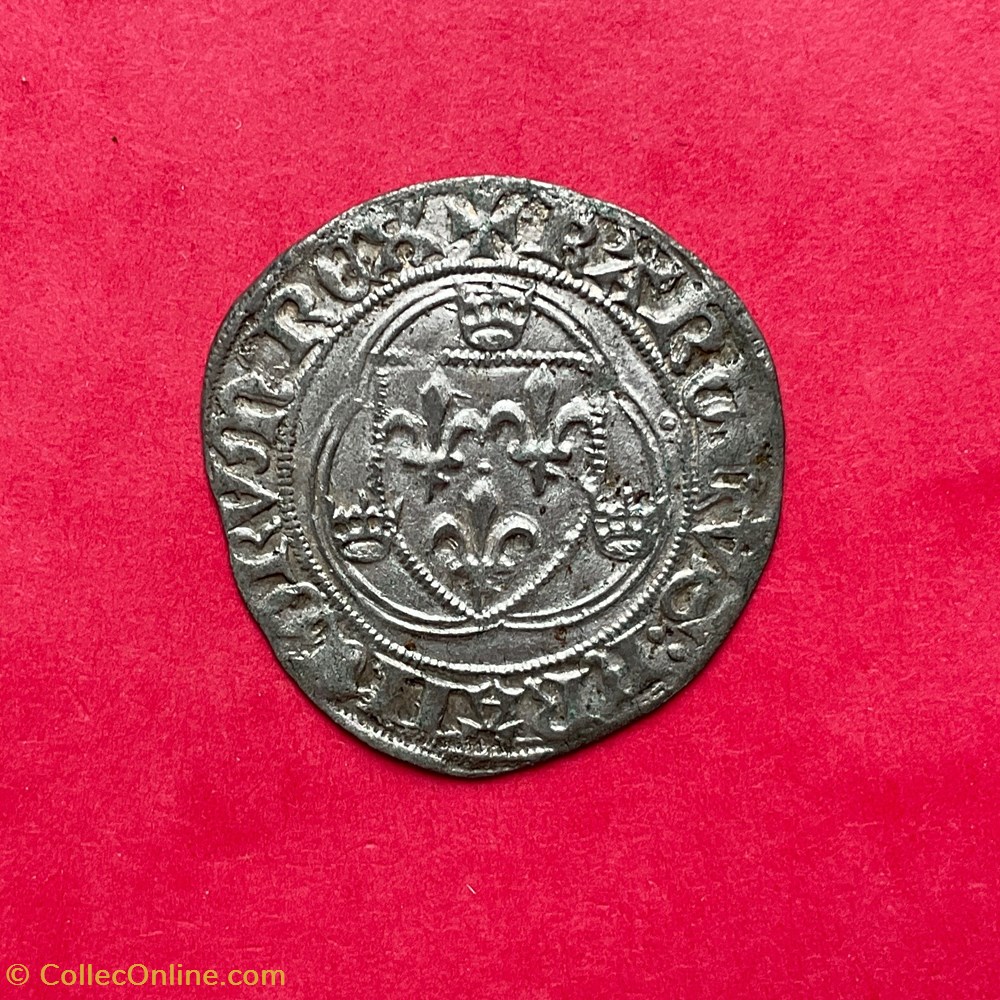Blanc a la couronne Charles VII Montpellier 1ere émission monnaies europe medievale france royales blanc a la couronne charles vii montpellier 1ere emission