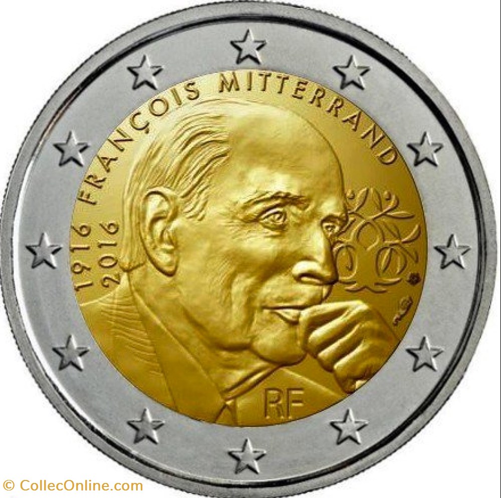 2 Euros 100e anniversaire de la naissance du Président François Mitterrand, le 26 octobre 1916 monnaies france 2 euros 100e anniversaire de la naissance du president francois mitterrand le 26 octobre 1916