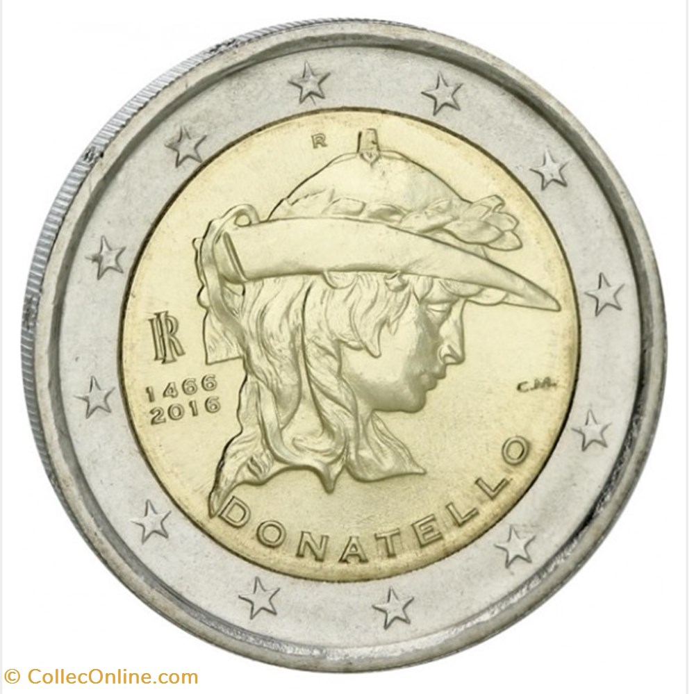 monnaies 2 euros 550e anniversaire de la mort du sculpteur italien donato di niccolo di betto bardi 2016
