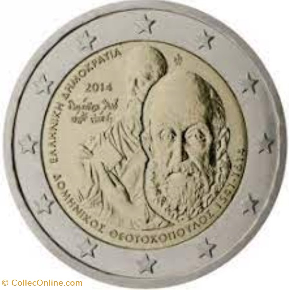 2 Euros 400e anniversaire de la mort du peintre, Domínikos Theotokópoulos, dit El Greco monnaies grece 2 euros 400e anniversaire de la mort du peintre dominikos theotokopoulos dit el greco
