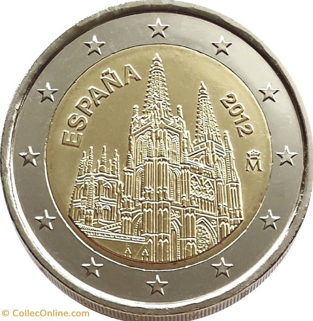 monnaies espagne 2 euros cathedrale sainte marie de burgos inscrite au patrimoine mondial de unesco 2012