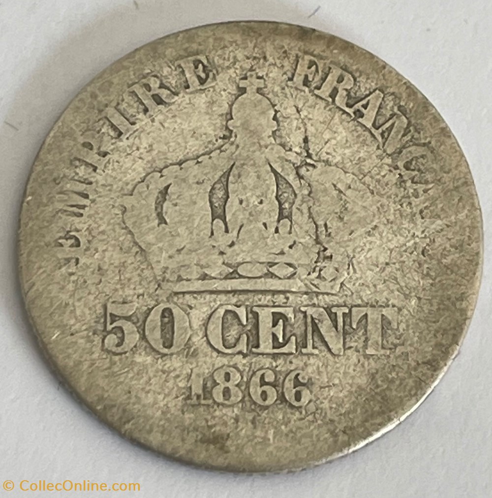 monnaies monde france 50 centimes napoleon iii tete lauree 1866 bordeaux
