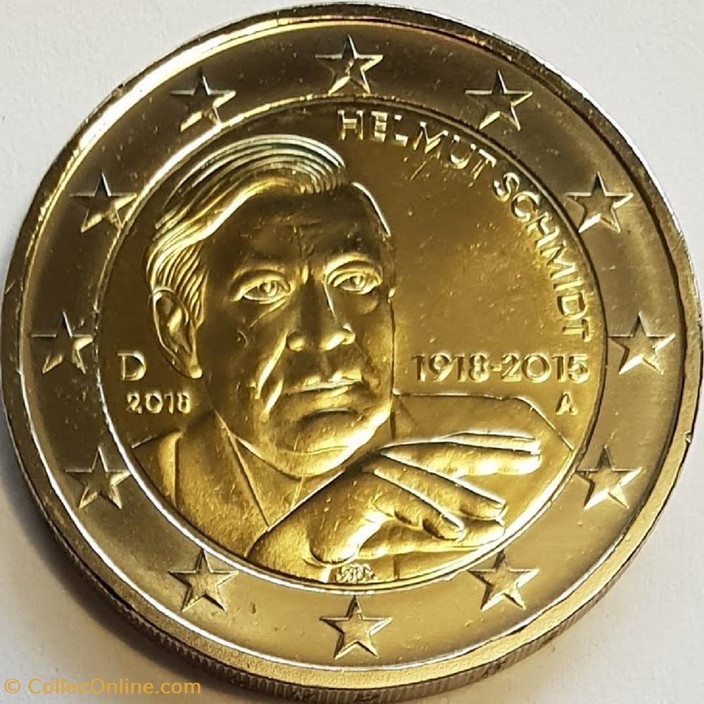 2 Euros 100e anniversaire de la naissance du Chancelier fédéral d'Allemagne 2018 D Munich monnaies 2 euros 100e anniversaire de la naissance du chancelier federal allemagne 2018 d munich