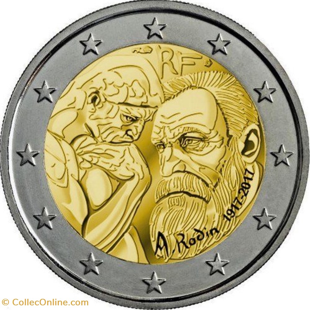 monnaies france 2 euros 100e anniversaire de la mort du sculpteur francais auguste rodin le 17 novembre 1917