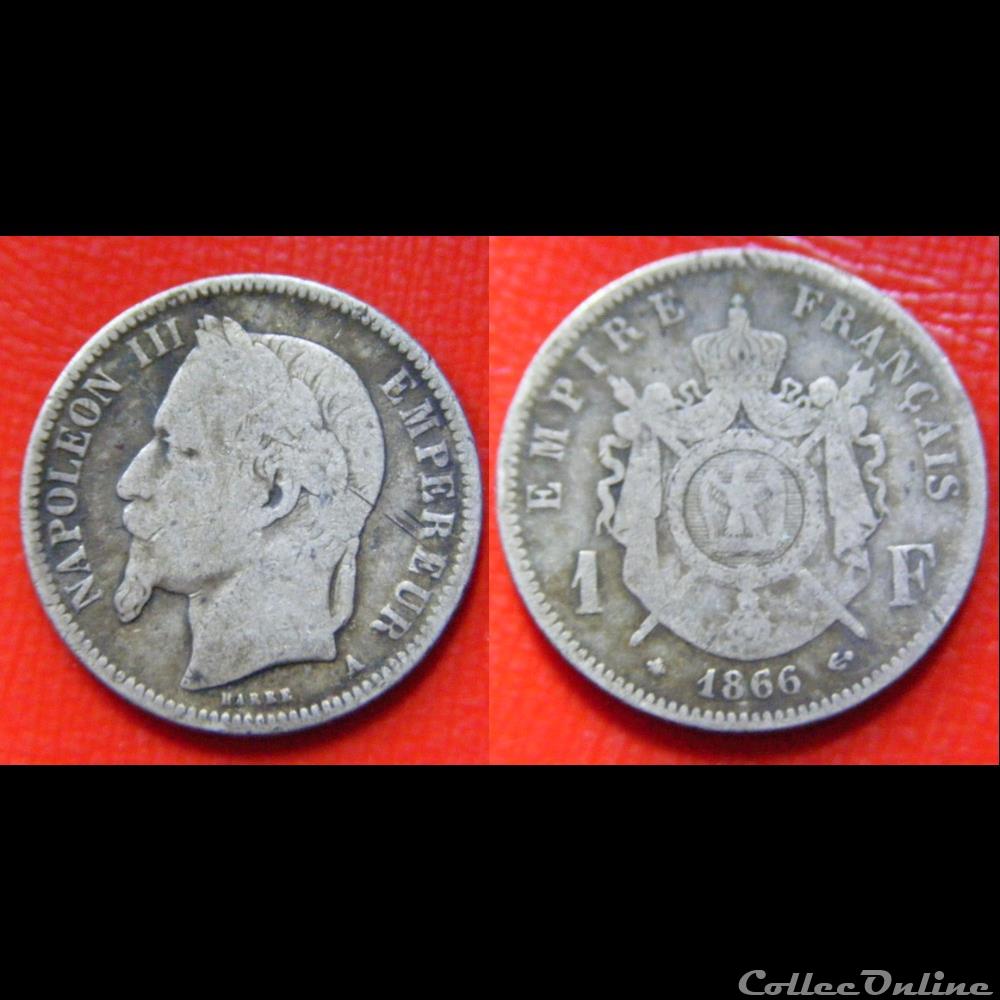 monnaies monde france 1 franc napoleon iii tete lauree 1866 paris