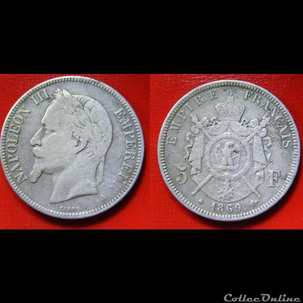 5 francs Napoléon III (tête laurée- Empire français) 1869 A monnaies monde france 5 francs napoleon iii tete lauree empire francais 1869 a