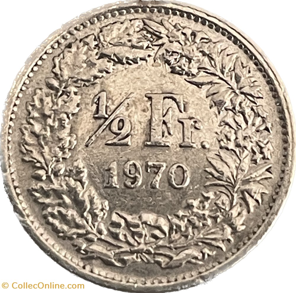 Suisse ½ franc Helvetia debout cupronickel 1970 monnaies monde suisse franc helvetia debout cupronickel 1970