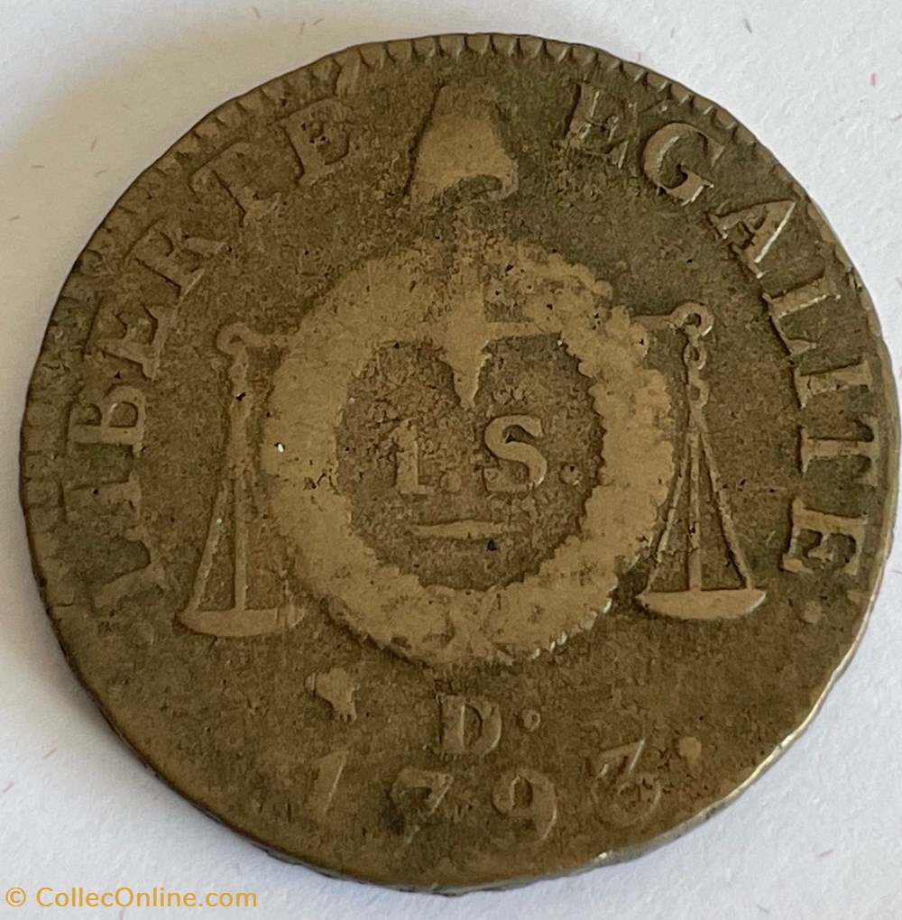 1 sol dit "à la table de loi" 1793 monnaies monde france 1 sol dit a la table de loi 1793