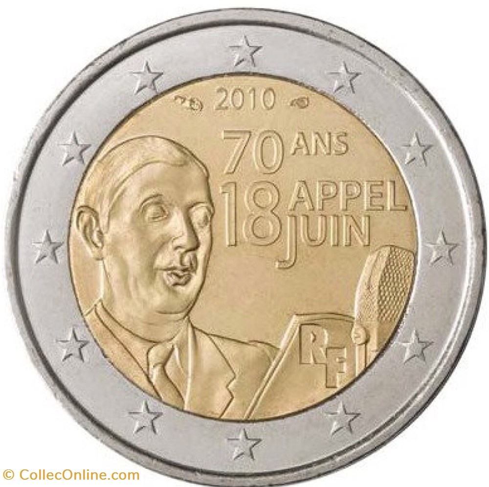 2 Euros 70e anniversaire de l'appel du 18 Juin monnaies france 2 euros 70e anniversaire de appel du 18 juin