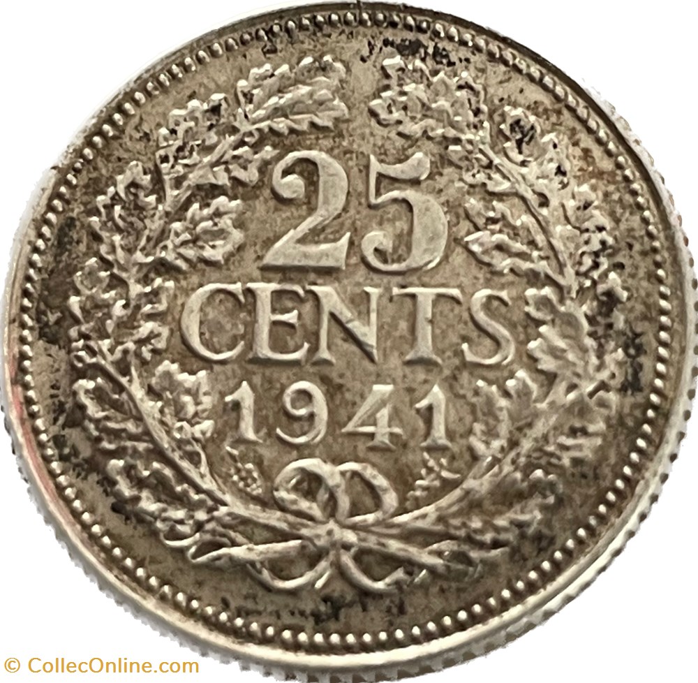 Pays-Bas 25 cents Wilhelmina 1941 monnaies monde pays bas 25 cents wilhelmina 1941