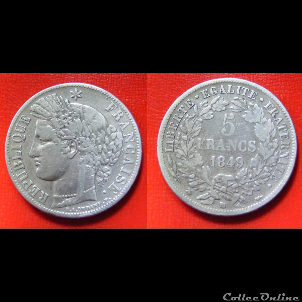 5 francs Cérès, IIe République 1849 B monnaies monde france 5 francs ceres iie republique 1849 b