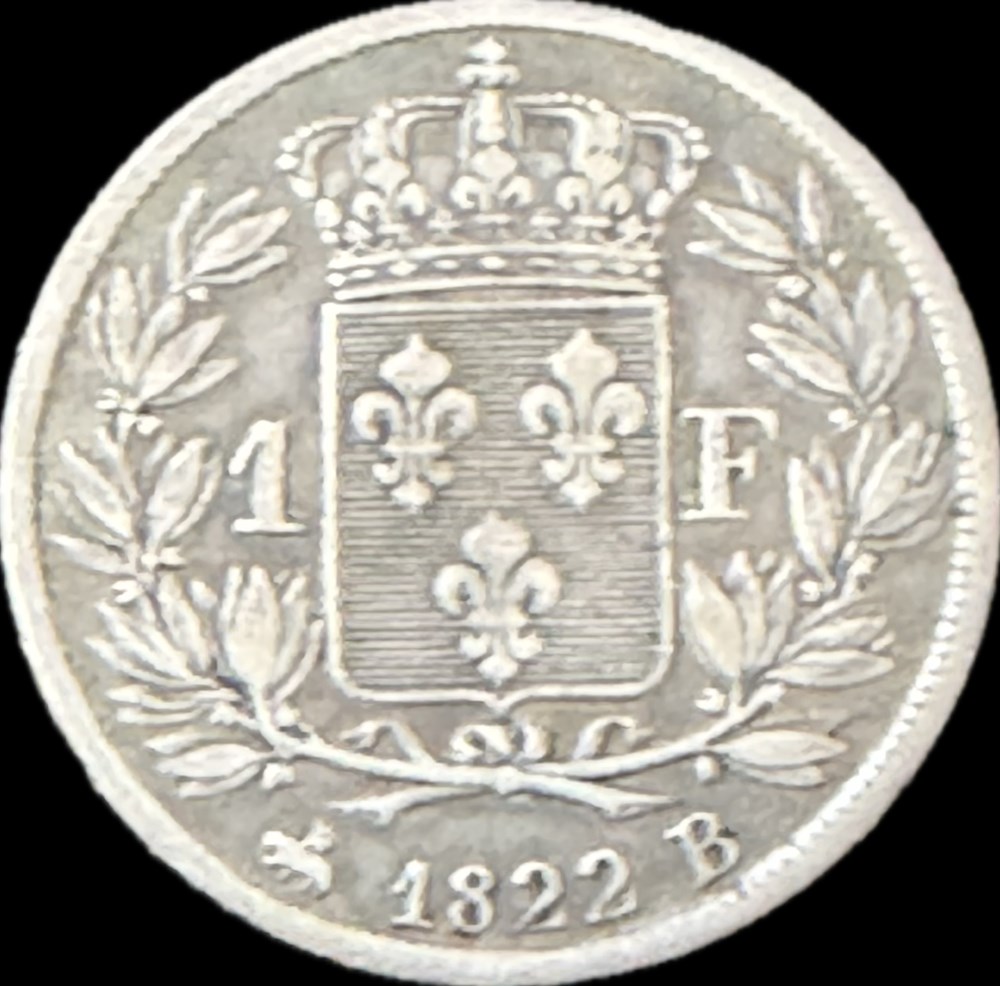 1 franc Louis XVIII 1822 Rouen monnaies monde france 1 franc louis xviii 1822 rouen
