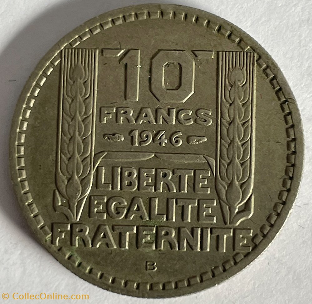 10 francs Turin 1946 B Grosse Tête Rameaux Courts monnaies monde france 10 francs turin 1946 b grosse tete rameaux courts