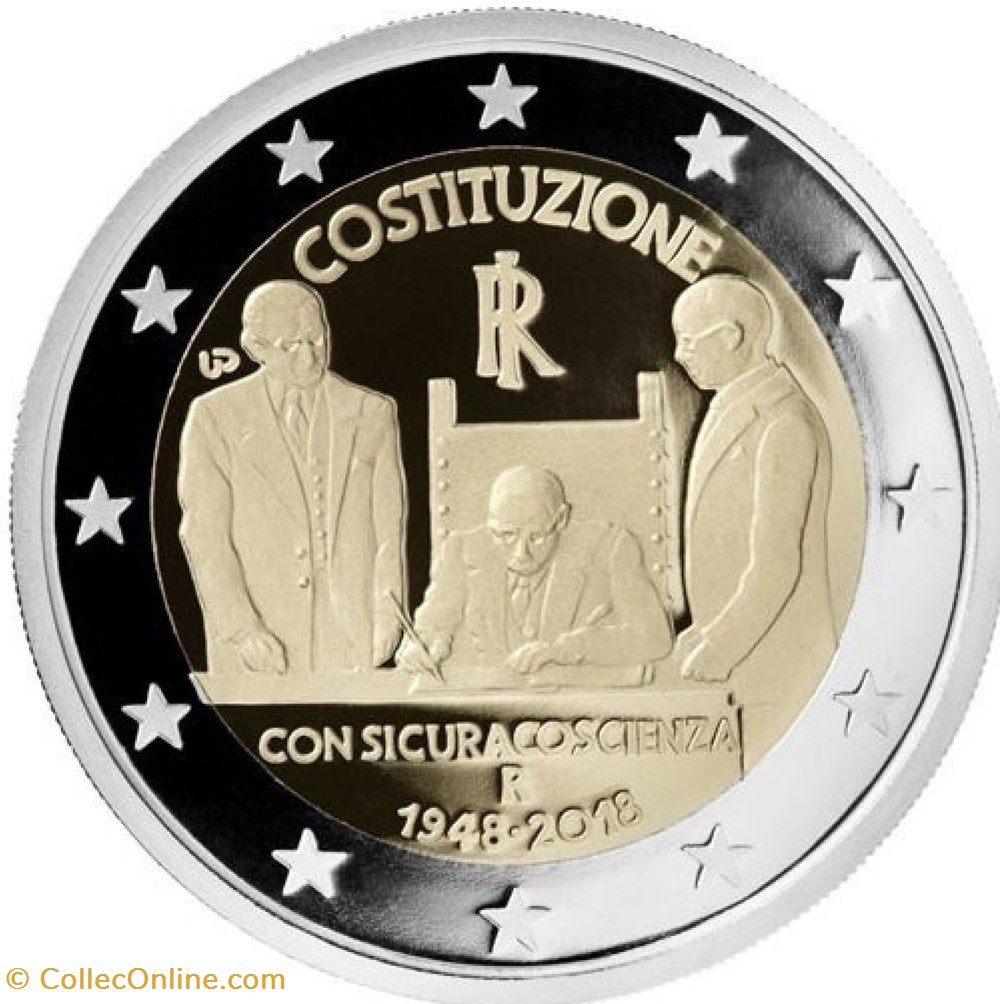 2 Euros 70e anniversaire de l'entrée en vigueur de la Constitution de la République italienne 2018 monnaies 2 euros 70e anniversaire de entree en vigueur de la constitution de la republique italienne 2018