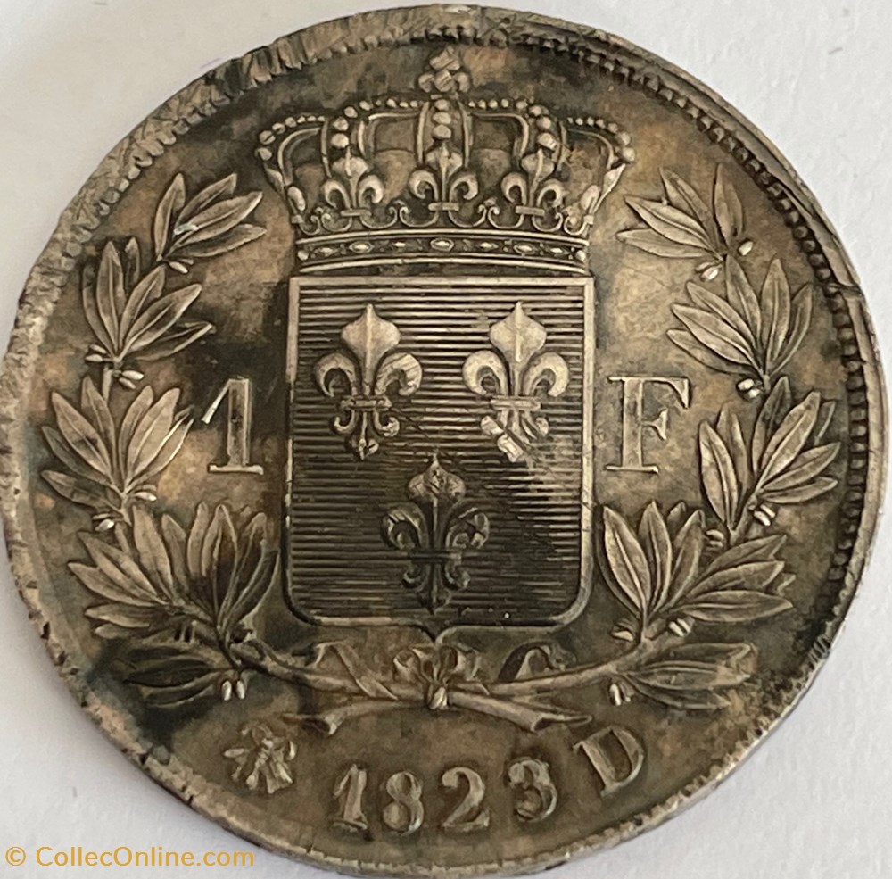1 franc Louis XVIII 1823 Lyon monnaies monde france 1 franc louis xviii 1823 lyon