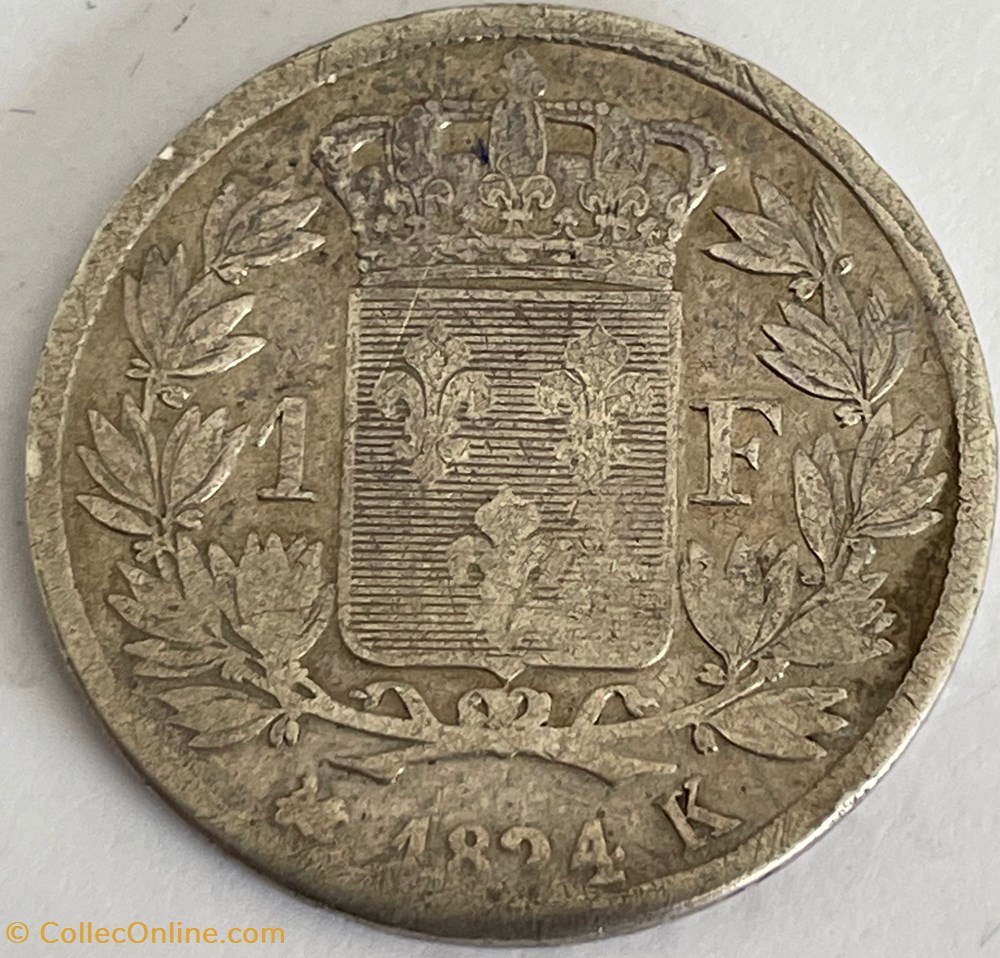 1 franc Louis XVIII 1824 Bordeaux monnaies monde france 1 franc louis xviii 1824 bordeaux