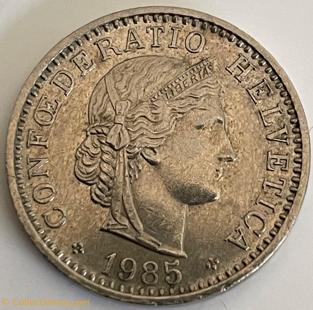Suisse 20 centimes Tête de Libertas cupronickel 1985 monnaies monde suisse 20 centimes tete de libertas cupronickel 1985
