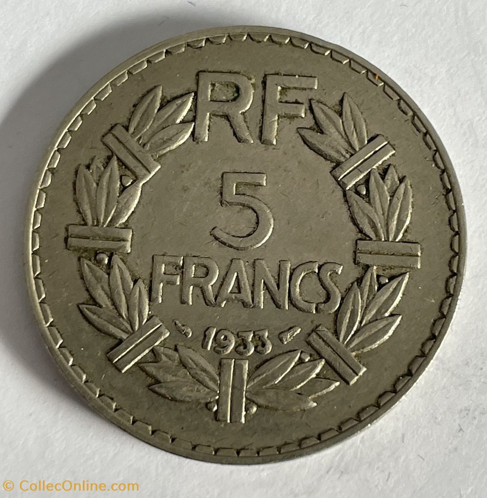 5 francs Lavrillier 1933 monnaies monde france 5 francs lavrillier 1933