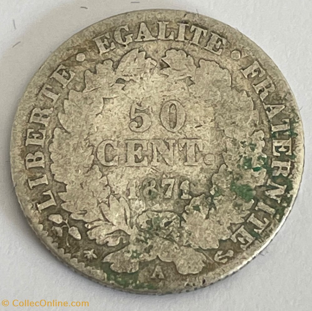 50 centimes Cérès 1871 Paris monnaies monde france 50 centimes ceres 1871 paris