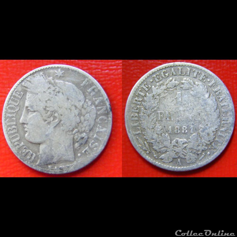1 franc Cérès 1881 A monnaies monde france 1 franc ceres 1881 a