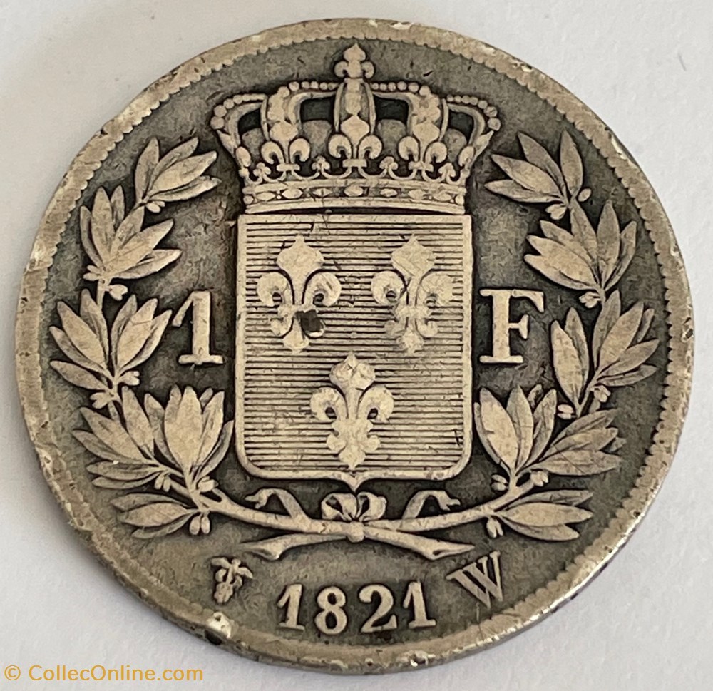 1 franc Louis XVIII 1821 Lille monnaies monde france 1 franc louis xviii 1821 lille