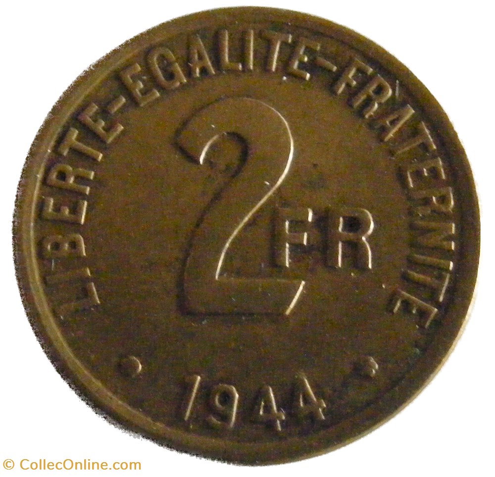 monnaies monde 2 francs france 1944