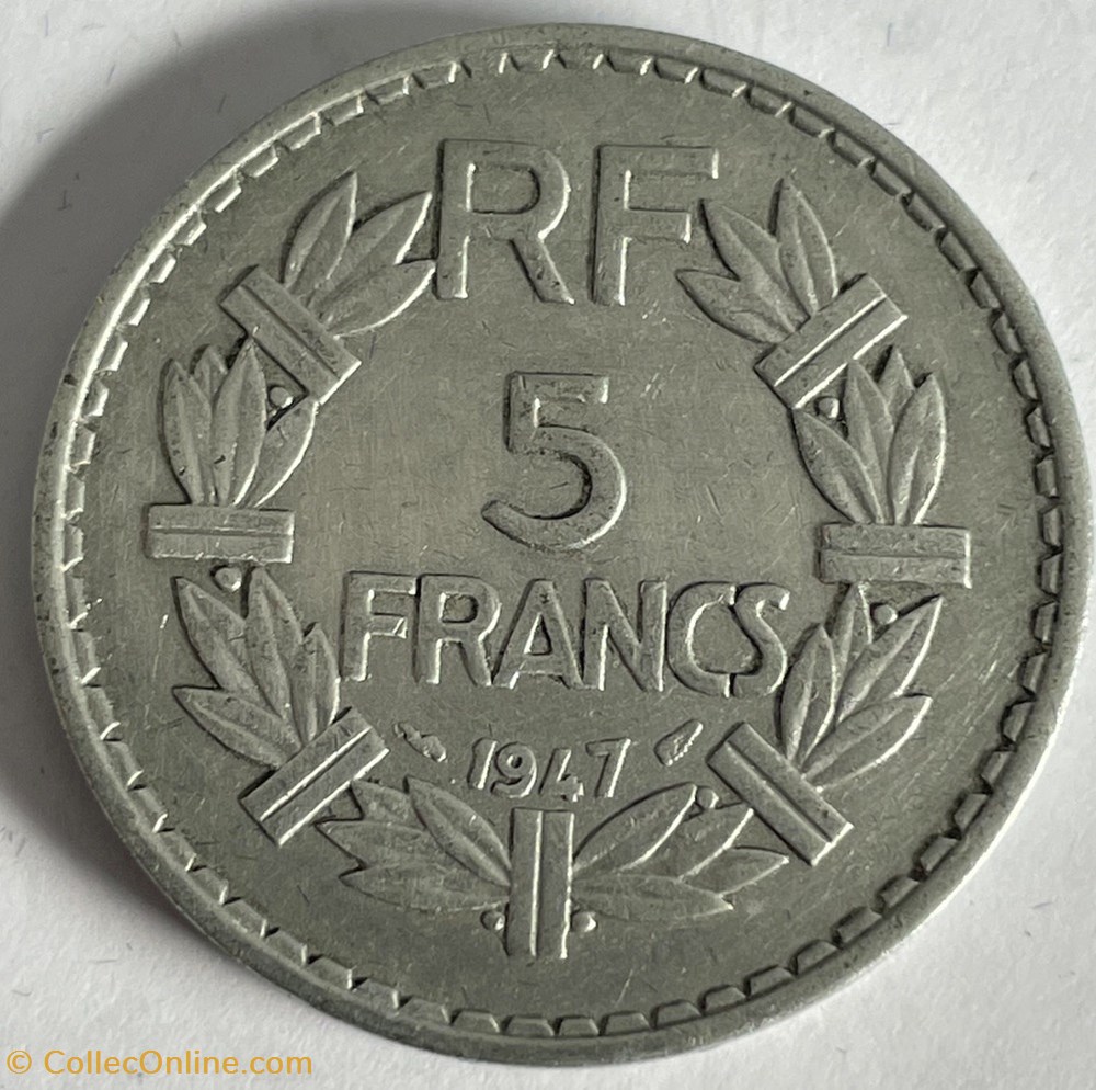 5 francs Lavrillier 1947 "9" fermé monnaies monde france 5 francs lavrillier 1947 9 ferme