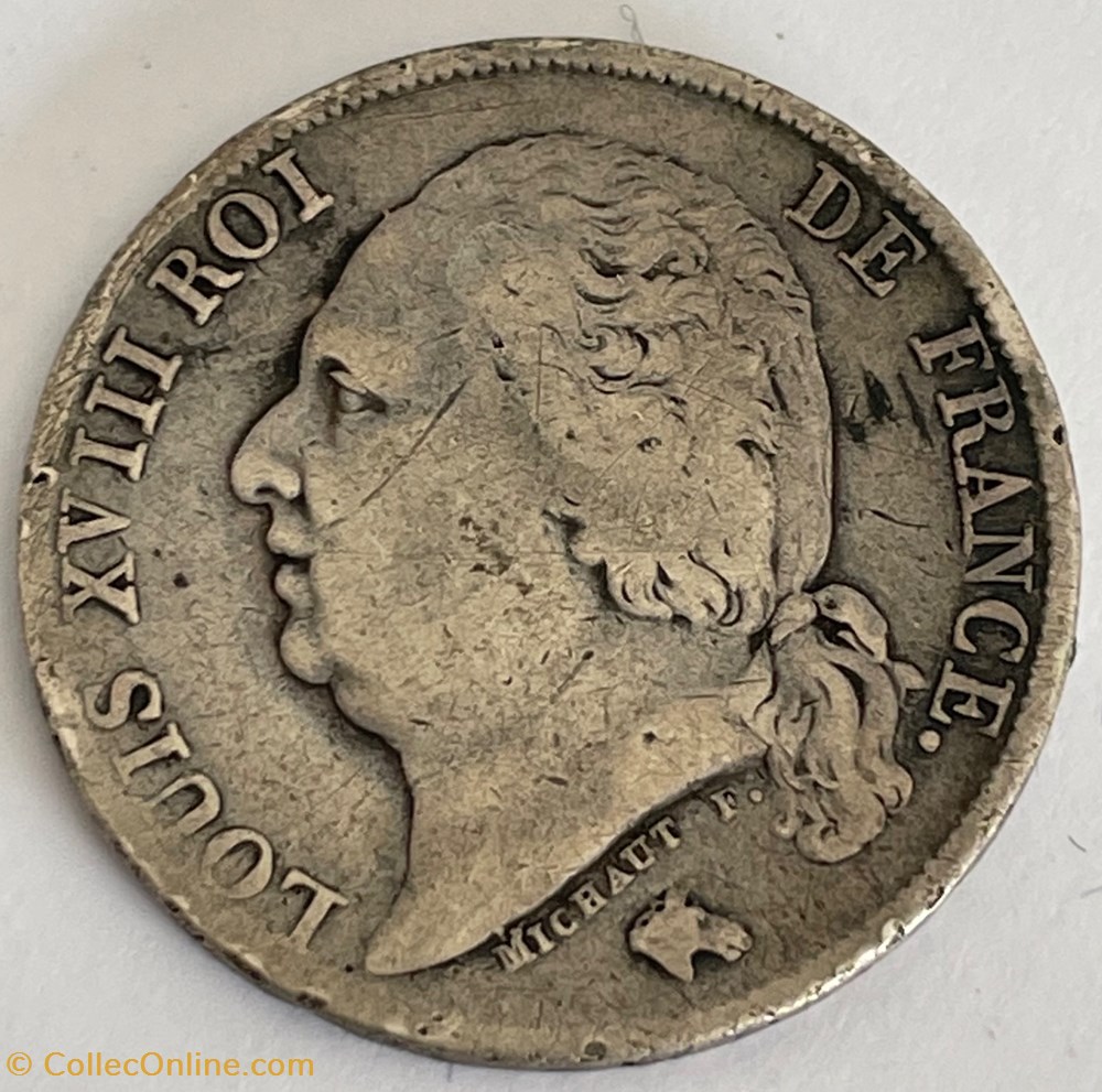 1 franc Louis XVIII 1821 Lille monnaies monde france 1 franc louis xviii 1821 lille