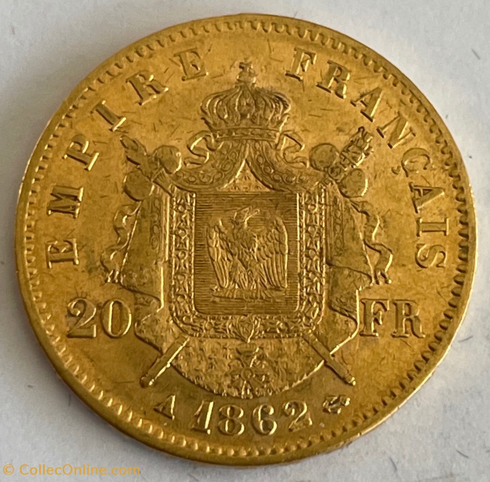 20 francs or Napoléon III, tête laurée 1862 A monnaies monde france 20 francs or napoleon iii tete lauree 1862 a