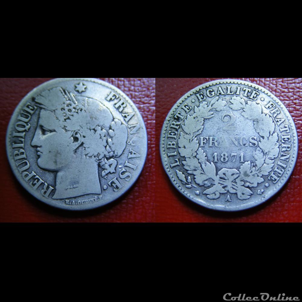 2 francs Cérès 1871 A monnaies monde france 2 francs ceres 1871 a