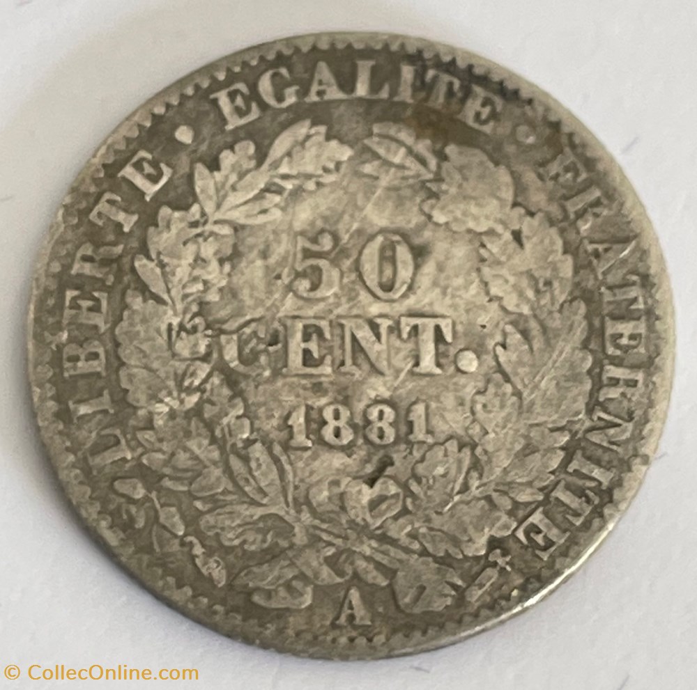 50 centimes Cérès 1881 Paris monnaies monde france 50 centimes ceres 1881 paris