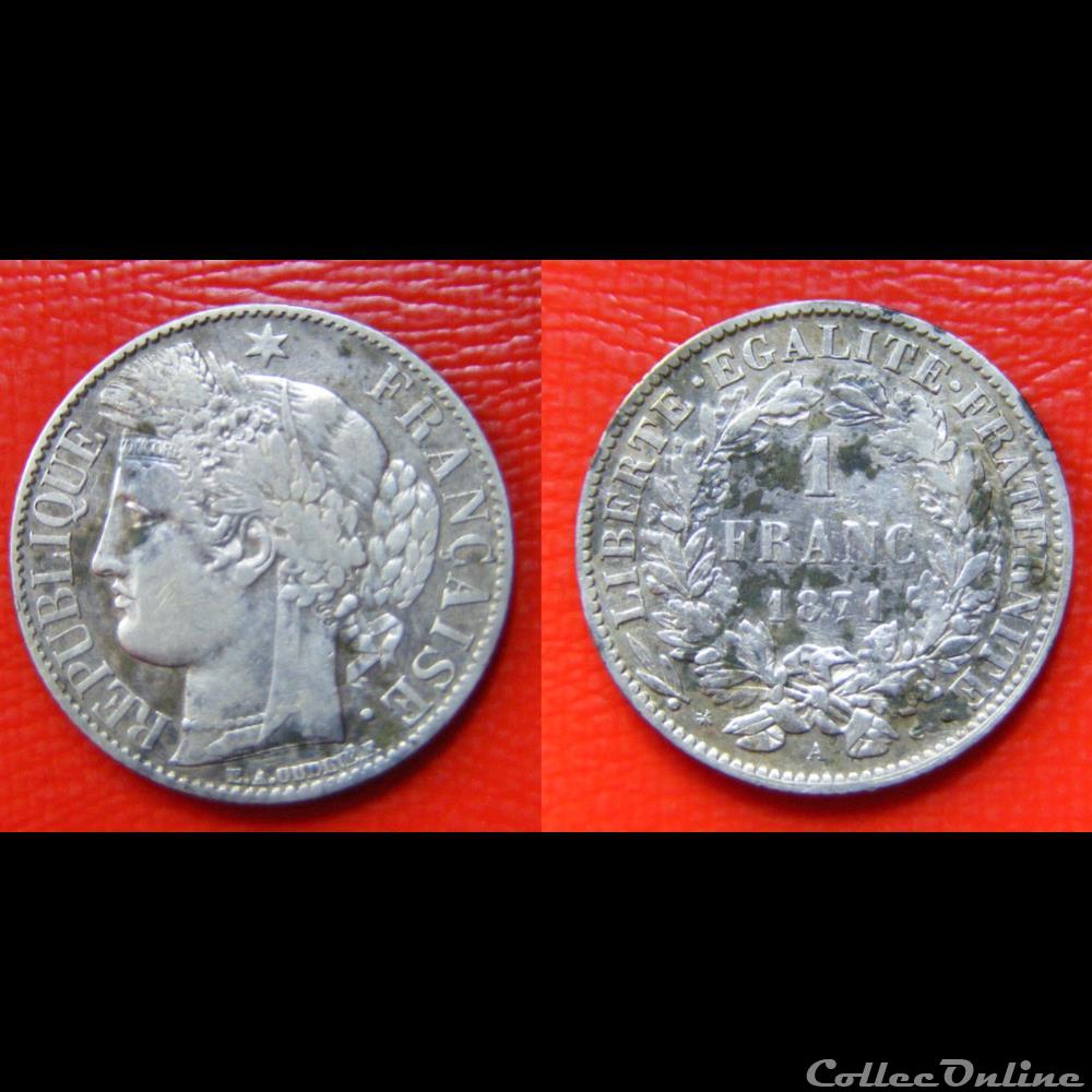 1 franc Cérès 1871 A (Petit) monnaies monde france 1 franc ceres 1871 a petit