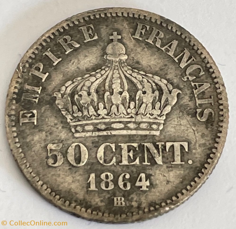 50 centimes Napoléon III, tête laurée 1864 Strasbourg monnaies monde france 50 centimes napoleon iii tete lauree 1864 strasbourg