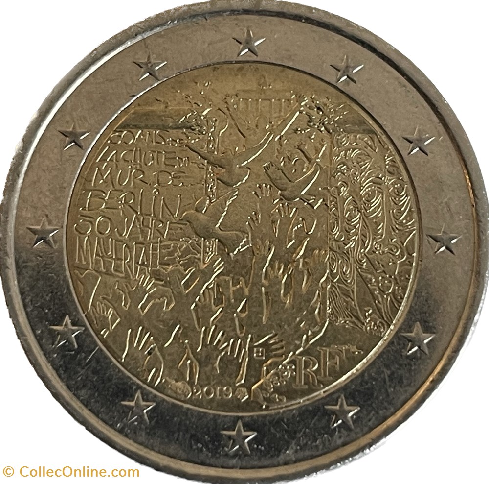 2 Euros 30e anniversaire de la chute du Mur de Berlin, dans la nuit du 9 au 10 novembre 1989 monnaies france 2 euros 30e anniversaire de la chute du mur de berlin dans la nuit du 9 au 10 novembre 1989