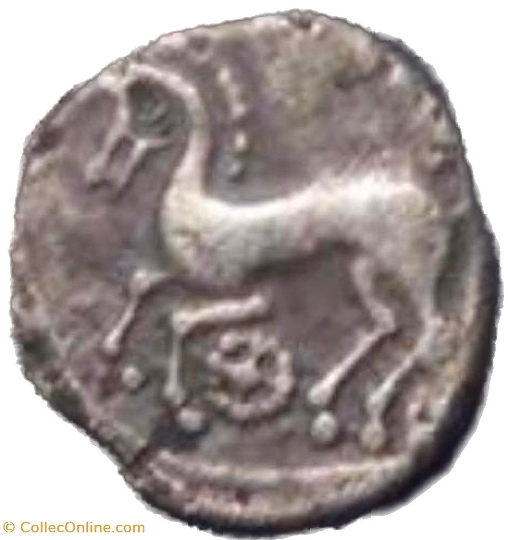 Drachme IAZVS au cheval galopant et à la rouelle monnaies antiques celtes drachme iazvs au cheval galopant et a la rouelle
