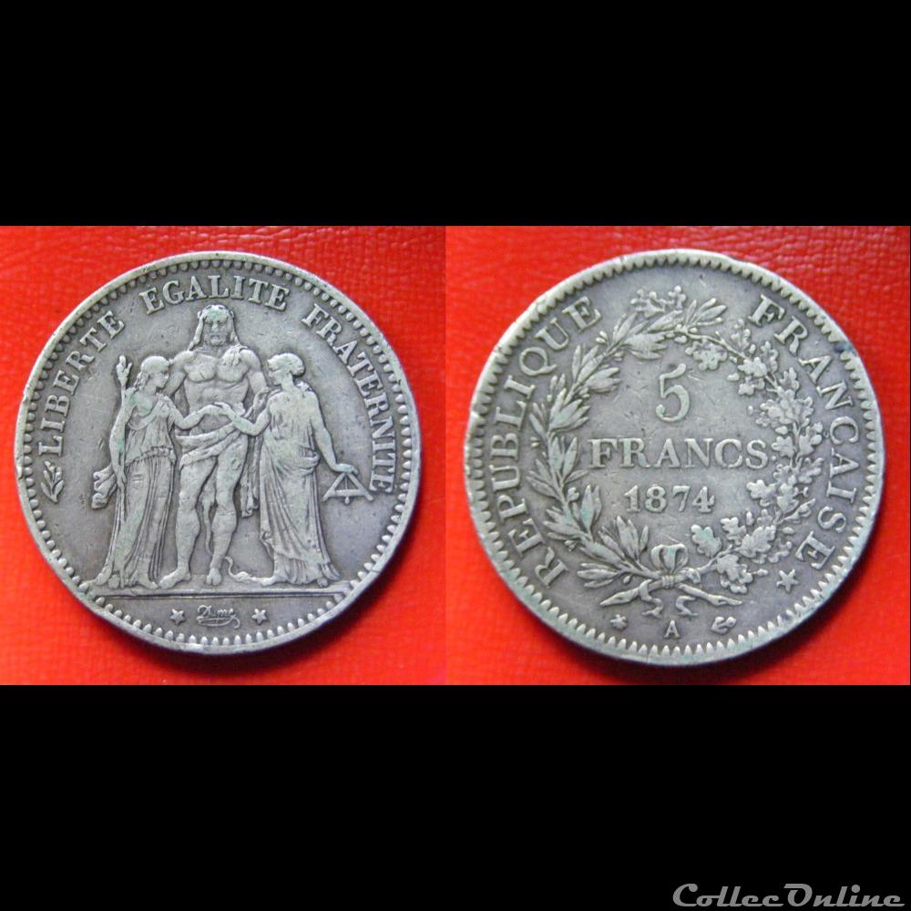 5 francs Hercule 1874 A monnaies monde france 5 francs hercule 1874 a