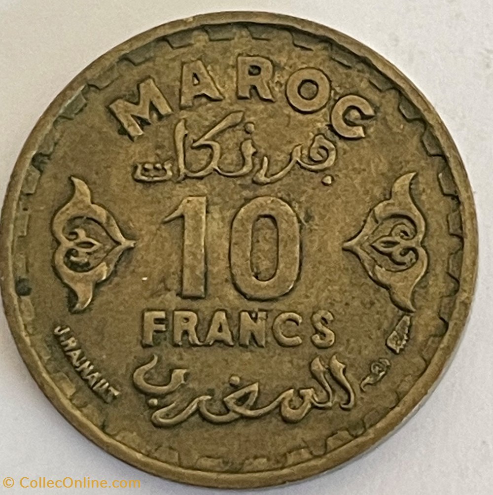 monnaies monde maroc 10 francs mohammed v 1952